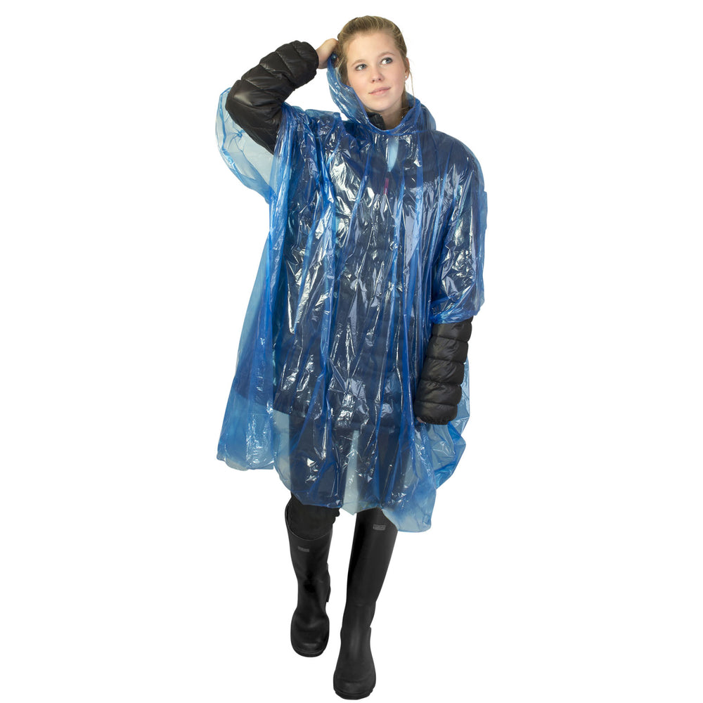 Branded Ziva disposable rain poncho with storage pouch