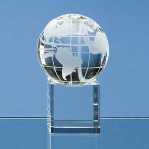 6cm Optical Crystal Globe on a Clear Crystal Base