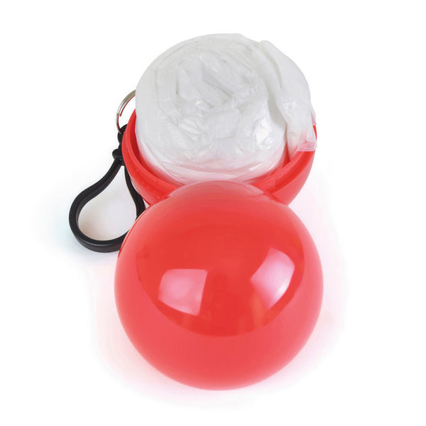 Branded White Poncho In Plastic Ball with Split Ring Keyring