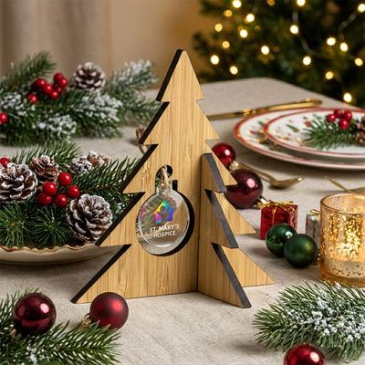 Bamboo Christmas Tree with Acrylic Bauble - 138mm x 130mm