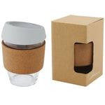 Lidan 360 ml borosilicate glass tumbler with cork grip and silicone lid