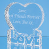 Clear Glass Paperweight, displaying a heart and 'Love' with an engraved message for a special someone.