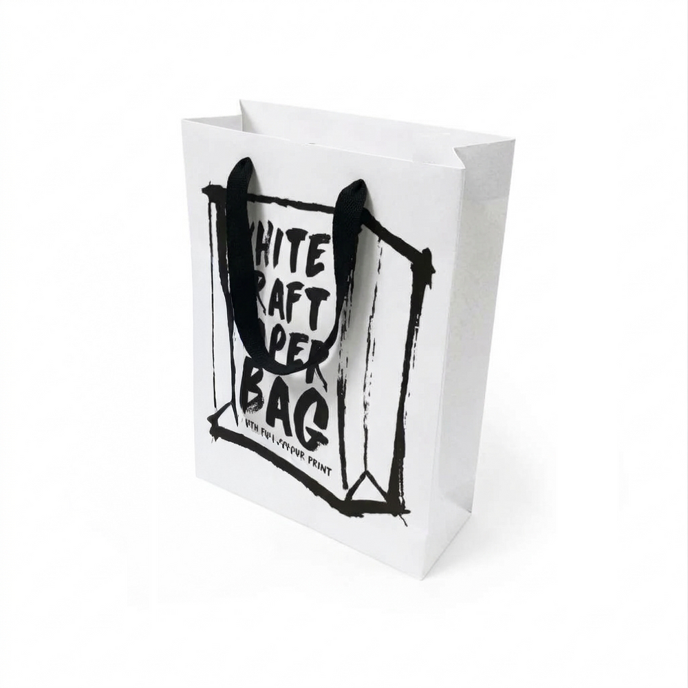 Portrait Large Unlaminated White Kraft Bag with Black Standard Length Cotton Handle