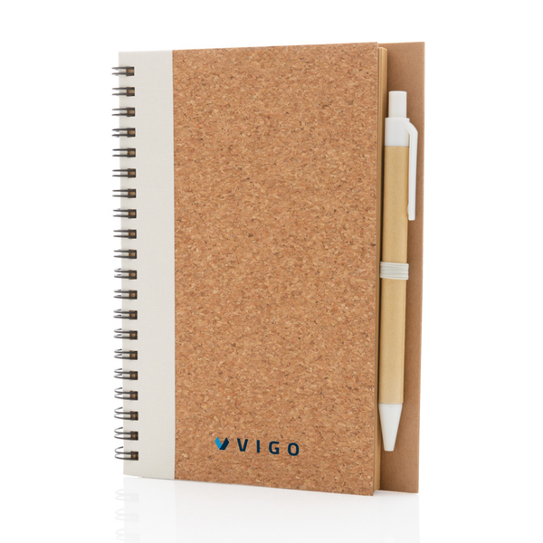 Cork spiral notebook with pen