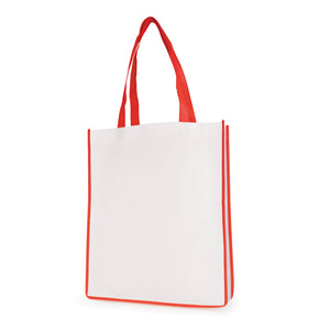 White non woven PP shopper with coloured piping trim and handles