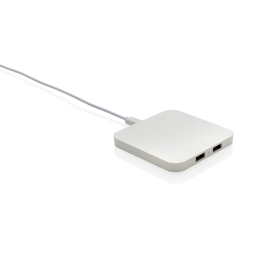 Branded RCS recycled plastic 10W Wireless charger with USB Ports