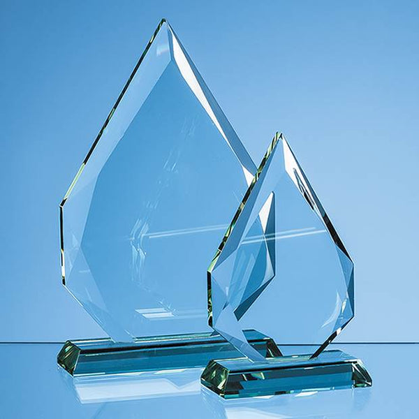 Branded 23cm x 16cm x 19mm Jade Glass Facetted Diamond Peak Award