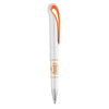 ABS twist ball pen with orange accents with branding down the barrel