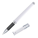 Enfield Rollerball pen in all white with metal accents with cap off