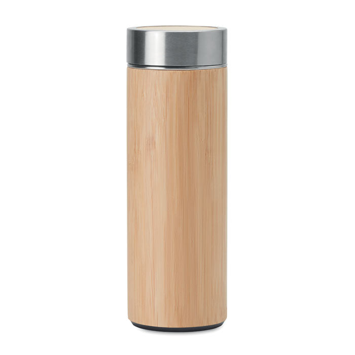 Branded Double wall bamboo flask with tea infuser 400ml