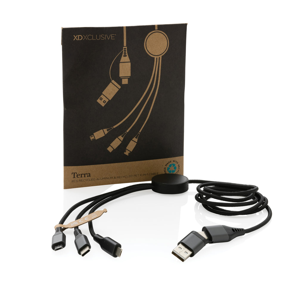 Branded Terra RCS recycled aluminium 120cm 6-in-1 cable