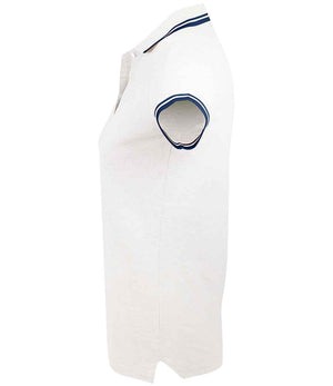 SOL'S Ladies Pasadena Tipped Cotton Piqué Polo Shirt White/Navy