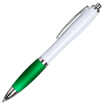 Curvy Ball Pen with a white barrel and green grip