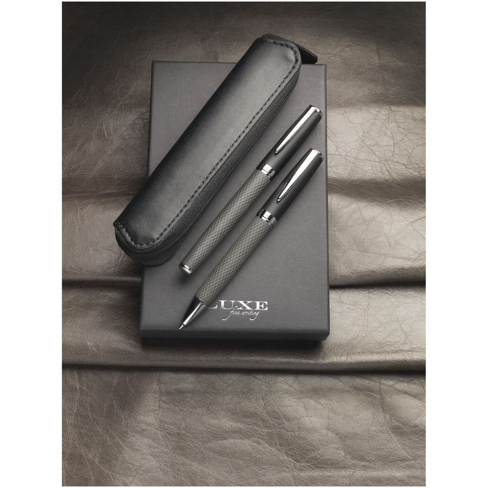 Branded Carbon duo pen gift set with pouch