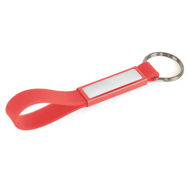 Silicon Loop Keychain With Aluminium Patch And Silver Split Ring